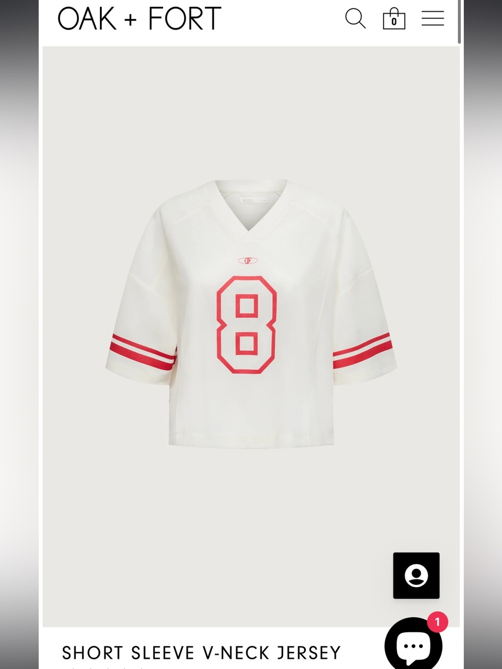 OAK + FORT White V-Neck Short Sleeve Jersey with Red Number 8